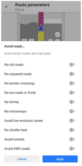 Avoid roads Android