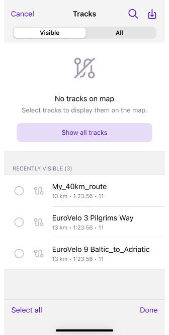 Context menu of a track in iOS