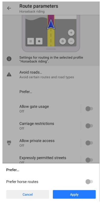 Prefer horses routes Android