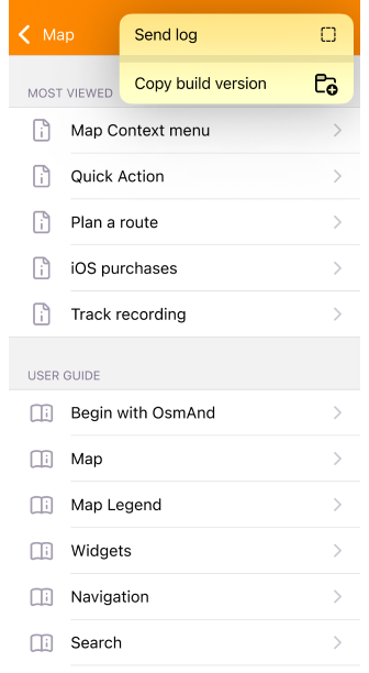 Maps menu iOS