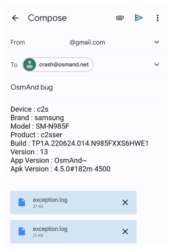 Send crash logs from Android 2