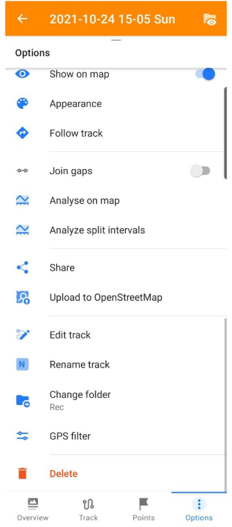 Track menu options Android